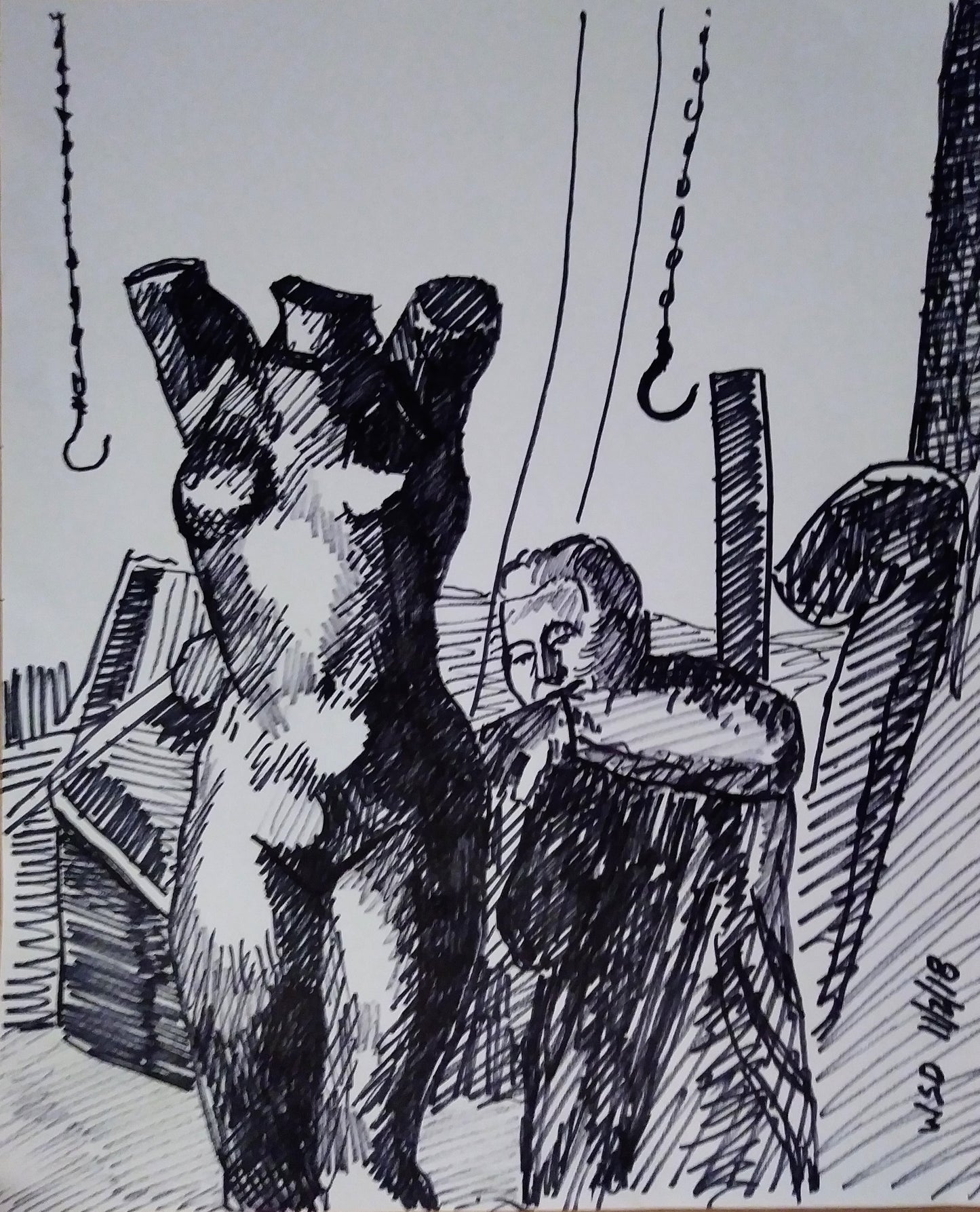 Tony at the foundry, 14"x17", permanent marker, #drawing #art