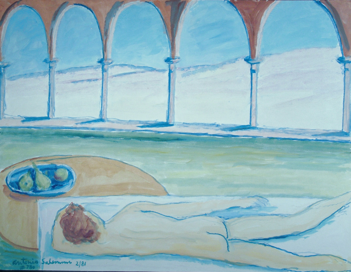 Figure in Courtyard, 23"x30" Not For Sale
