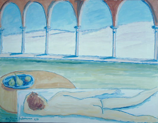 Figure in Courtyard, 23"x30" Not For Sale