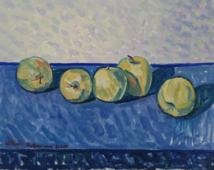still life #painting #fineart with apples and blue, 16"x20", 2018