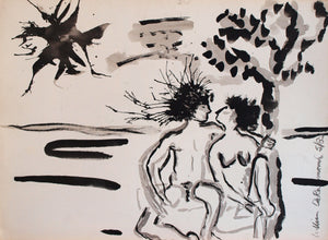 Siva and Parvati, sumie' brush and ink #painting #fineart 22"x30", 1982