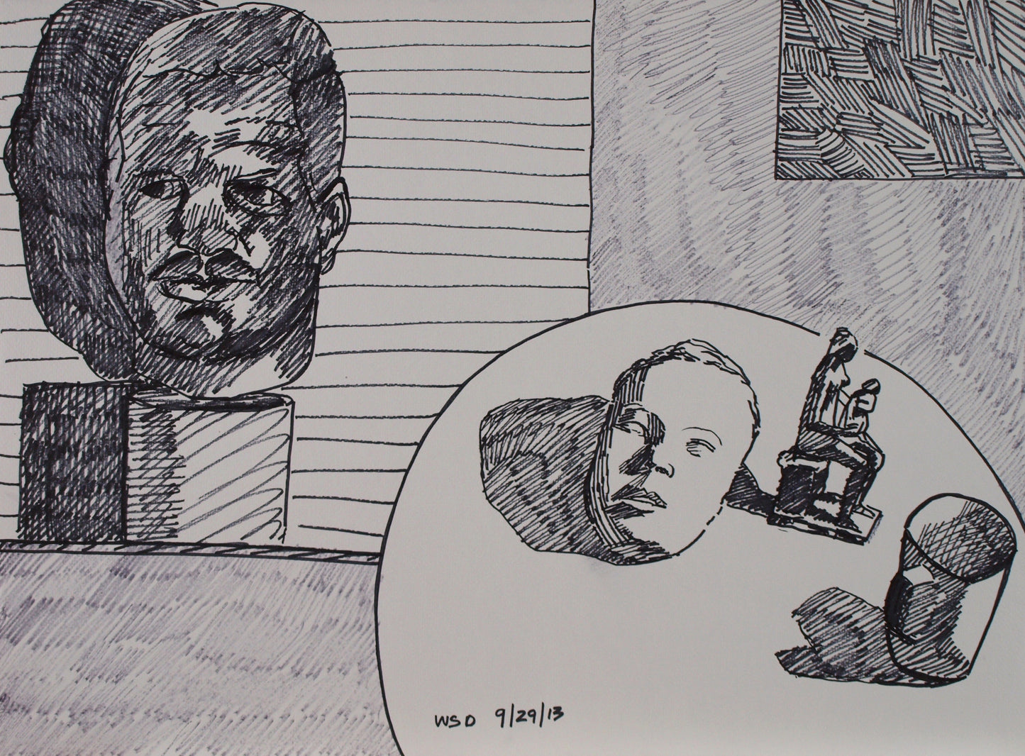 composition with portrait head, 22"x30", #drawing #art permanent marker