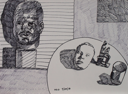 composition with portrait head, 22"x30", #drawing #art permanent marker